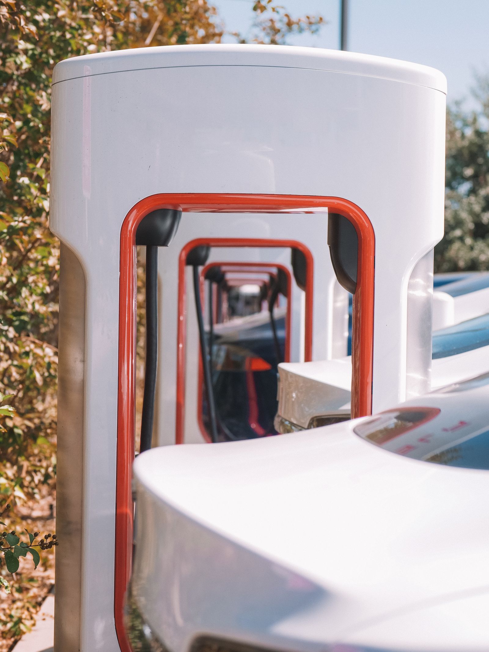 Row of workplace EV chargers