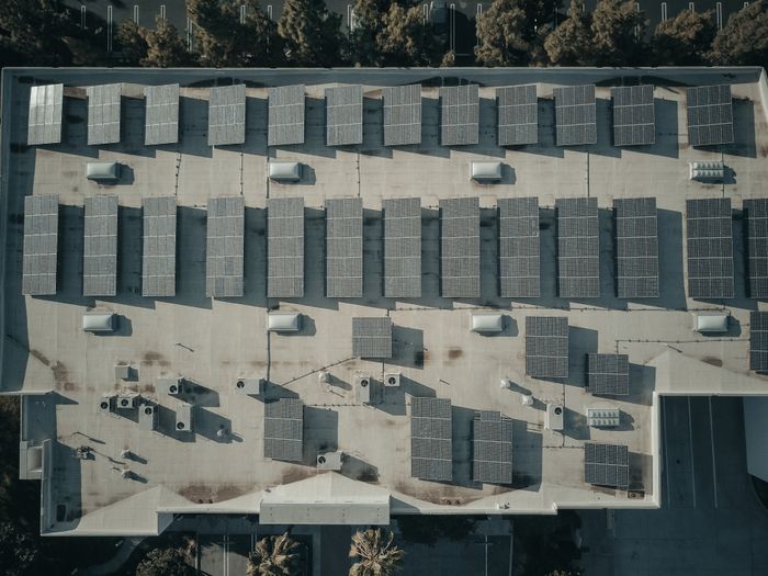 Solar panels installed on a building roof