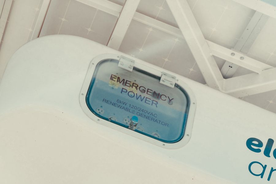 Image of an emergency power generator powered by renewable energy, featuring clean technology concepts.