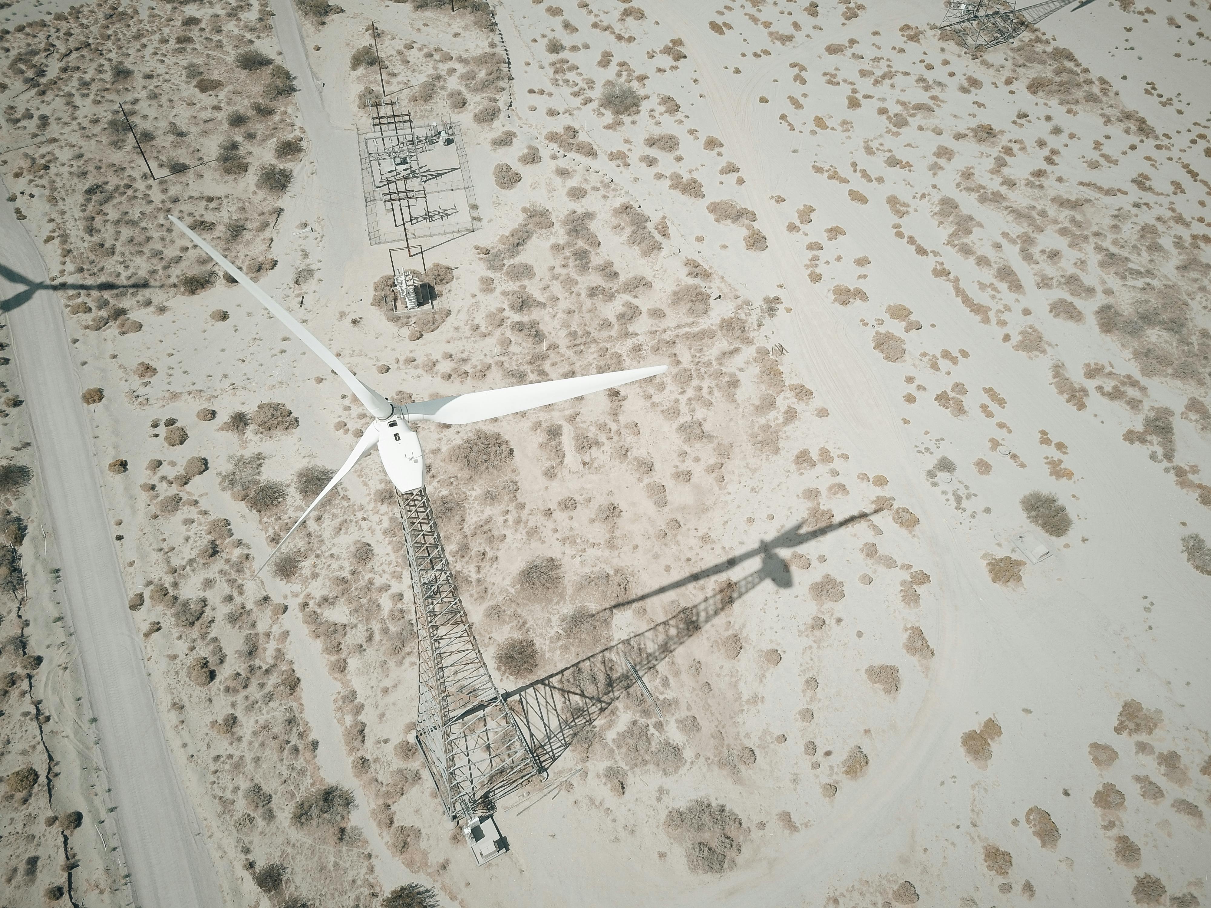 Aerial Photography of Turbine on Brown Field