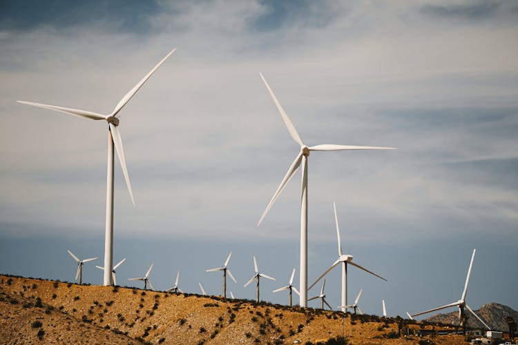 Wind Turbines On A Desert 