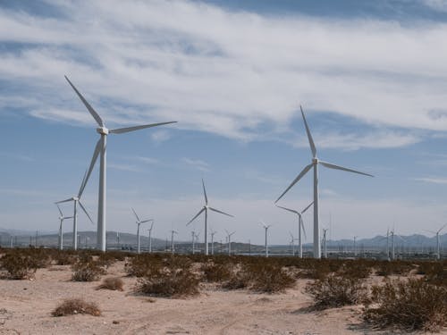 Windmills under Blue Cloudy Sky