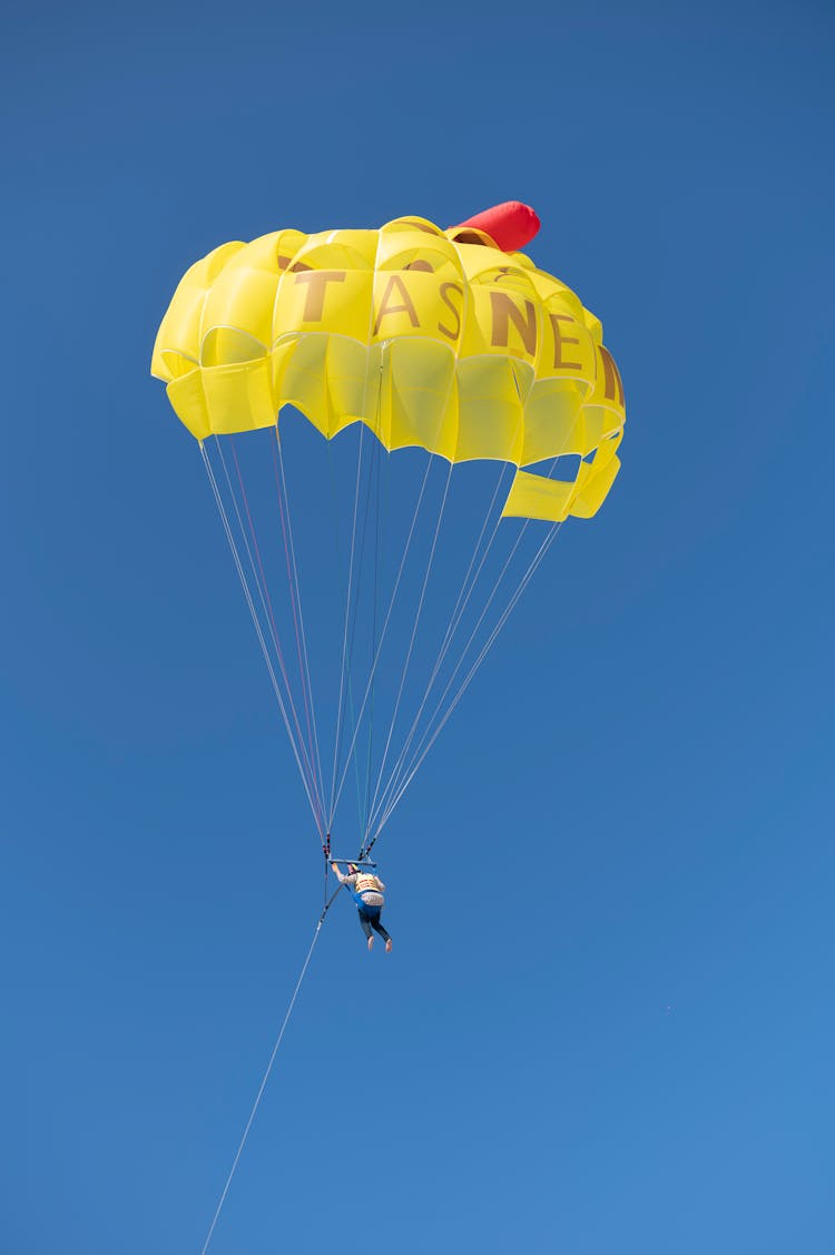 Drone Shot Of A Person Parasailing