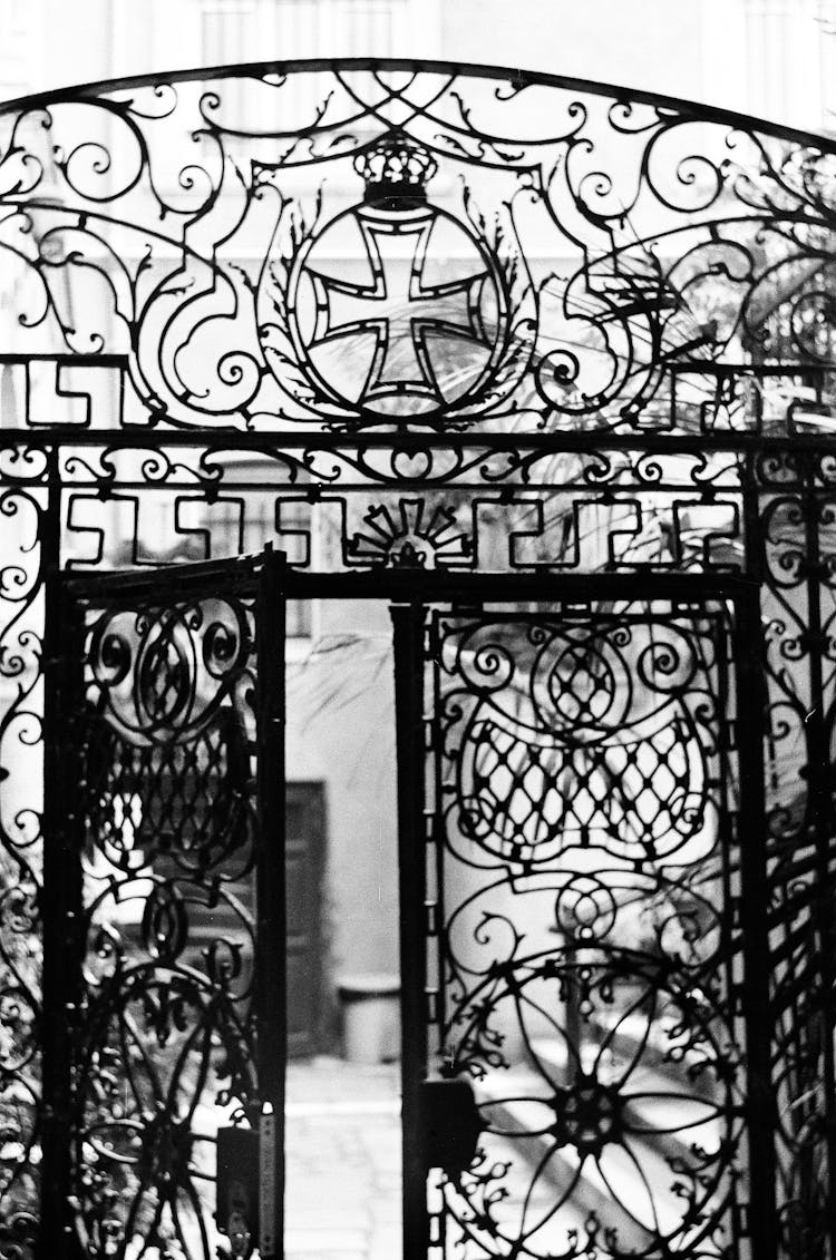 Black Metal Gate With Crucifix