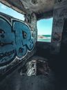 Blue and White Graffiti on Wall