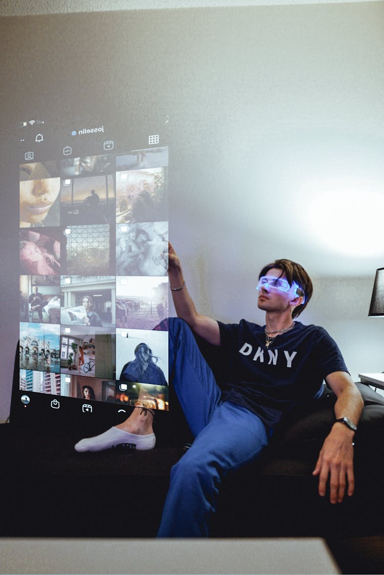 Man Looking At Instagram Profile Through Augmented Reality