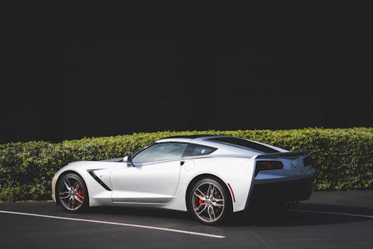 Side view of a luxury silver Corvette sports car parked outdoors.