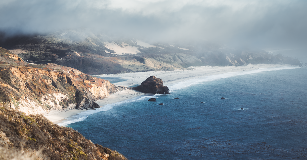 Breathtaking coastal landscape of Big Sur with clouds and ocean waves.