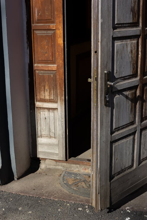 Brown Wooden Door With Stainless Steel Door Lever