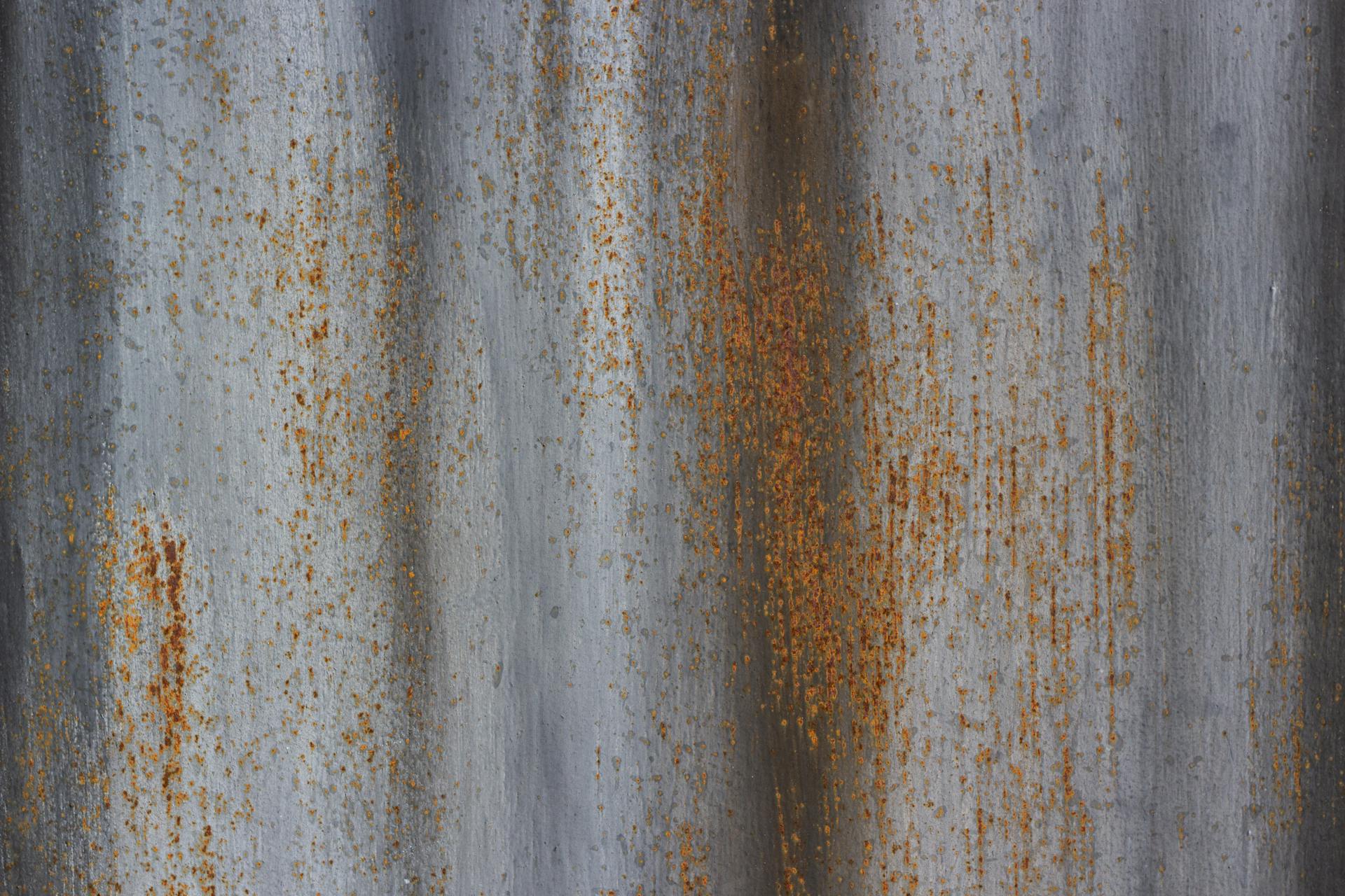 Close-up of a rusty metal roofing surface showcasing textured patterns and corrosion.