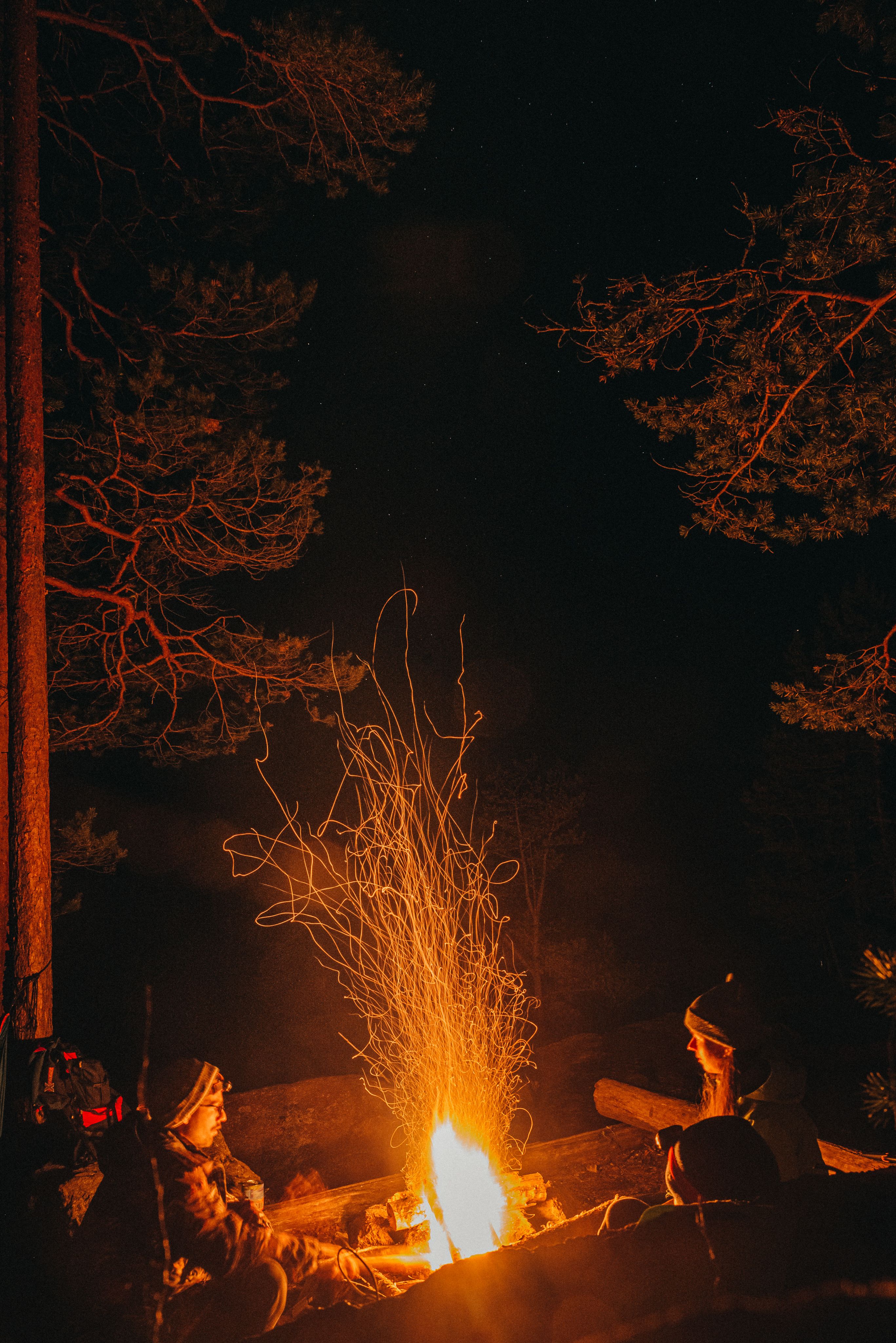Friends around a campfire under the stars