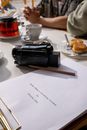 Actors shooting scene in cafe 