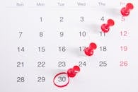 Close-up Photo of Red Pins on a Calendar