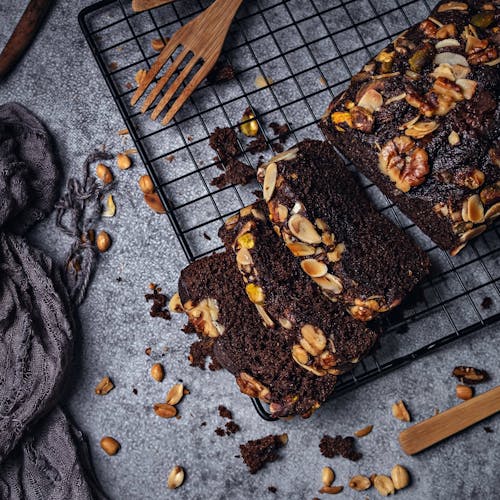 Nutty Chocolate Loaf on Black Metal Grill