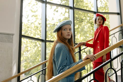 Elegant Women on Stairs 