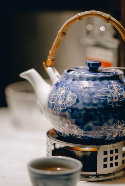 Blue porcelain teapot with a floral pattern