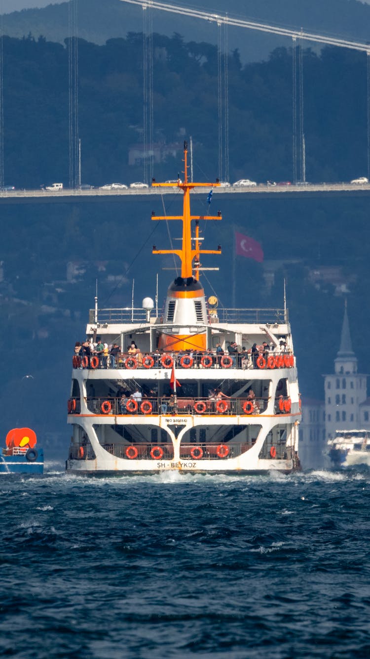 Passenger Ship Cruising In Bosporus Strait In Istanbul 