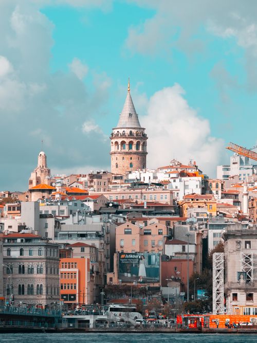 Free Scenic view of the historic Galata Tower amidst the vibrant cityscape of Istanbul, Turkey. Stock Photo