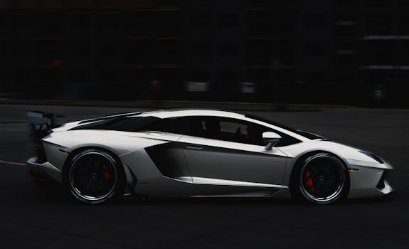 Sleek Lamborghini Aventador in motion, showcasing luxury and speed.