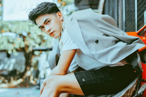 Stylish Young Man in Gray Blazer