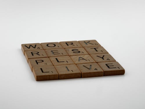 Life Balance Quote on Wooden Scrabble Tiles
