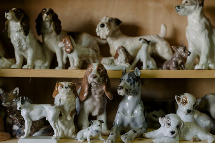 Photograph Of Porcelain Dog Statuettes 