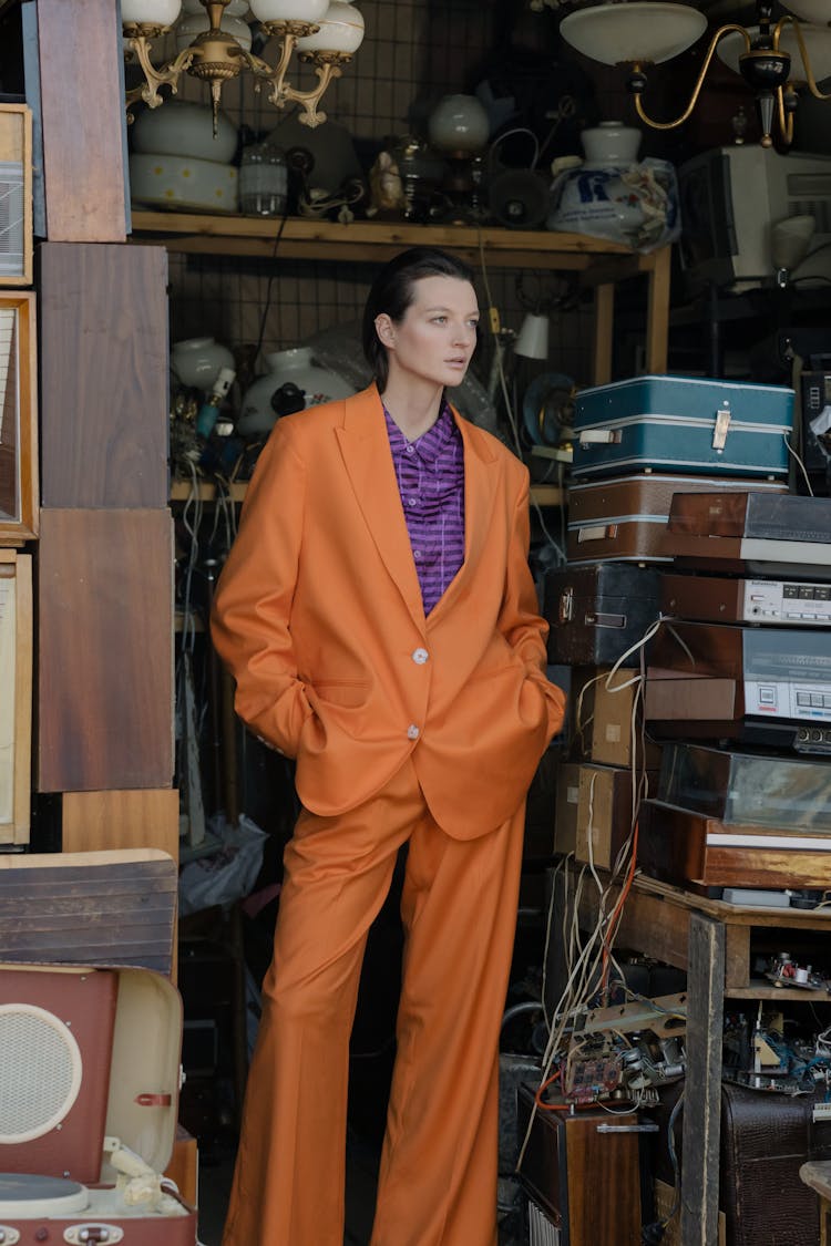 A Woman Wearing An Orange Suit