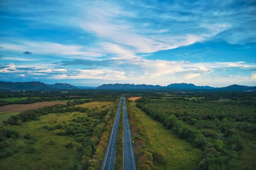 Aerial View of Roads between a Grassy Field