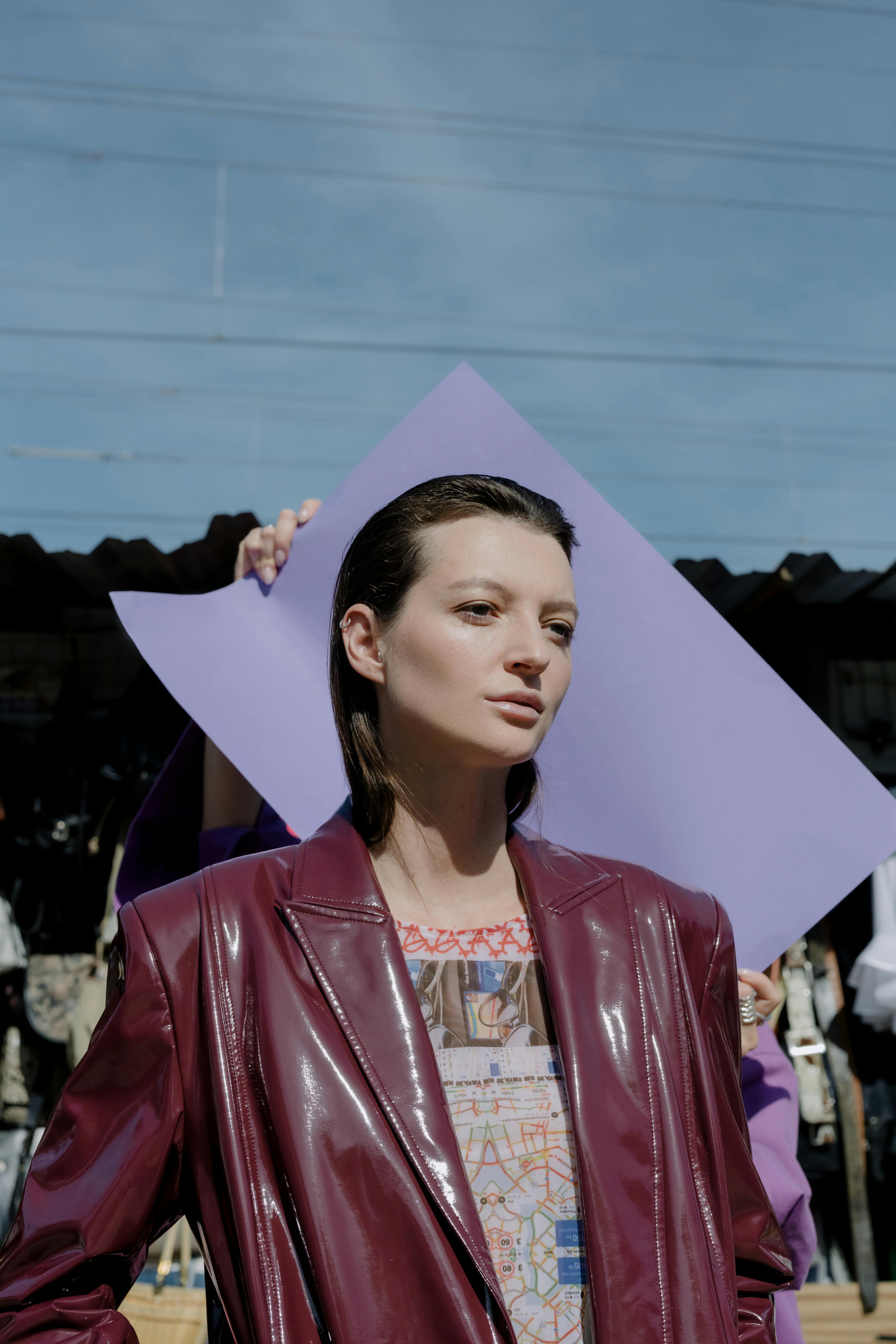 woman wearing leather jacket