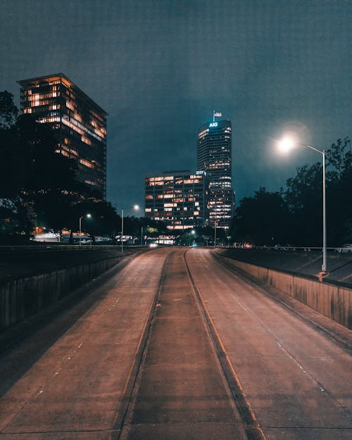 Free Empty Roads near the High Rise Buildings Stock Photo