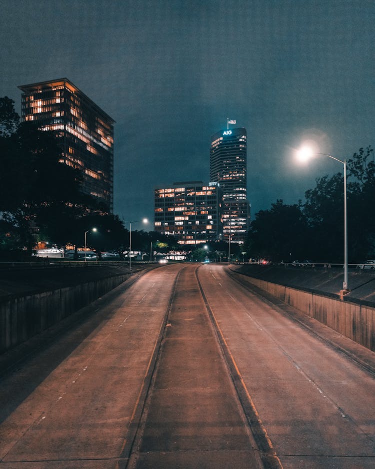 Empty Roads Near The High Rise Buildings