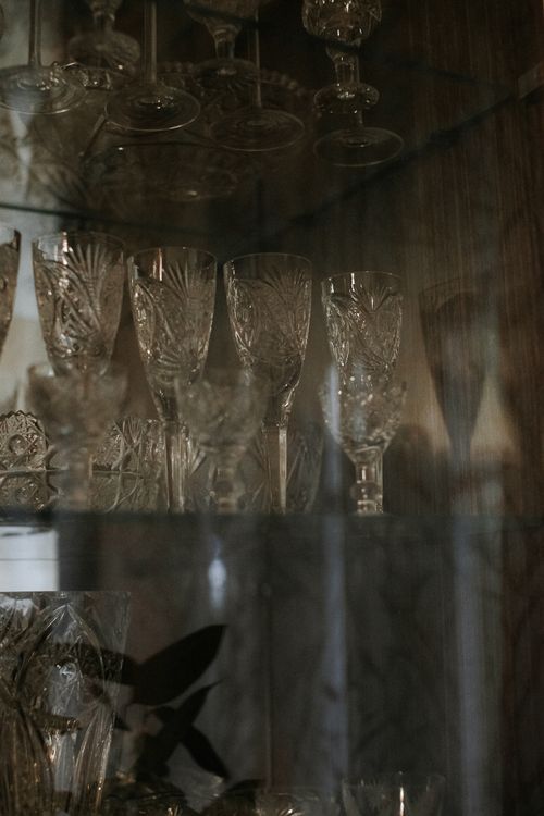 Free Elegant vintage crystal glassware on display shelf, creating an antique ambiance. Stock Photo