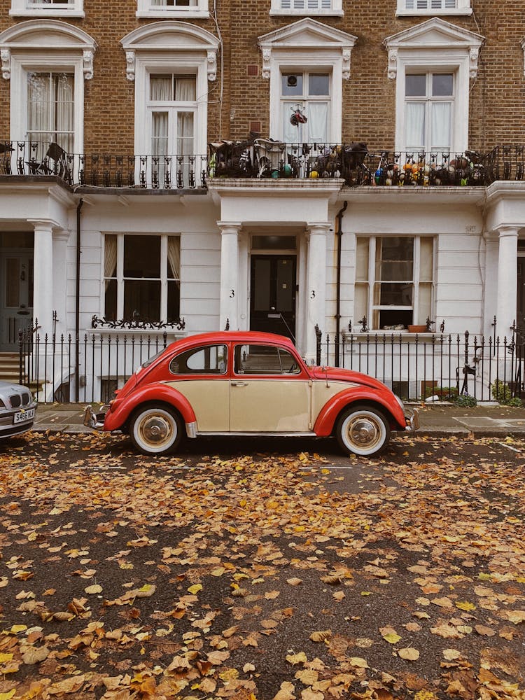 Retro Car On Autumn City Street