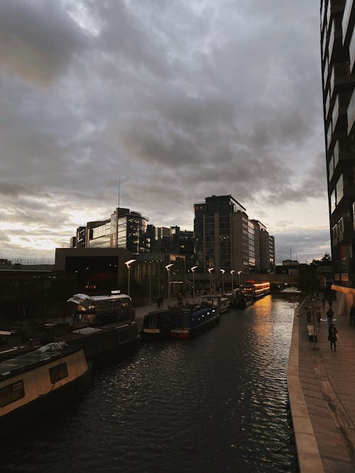 Boats on Water Canal in City