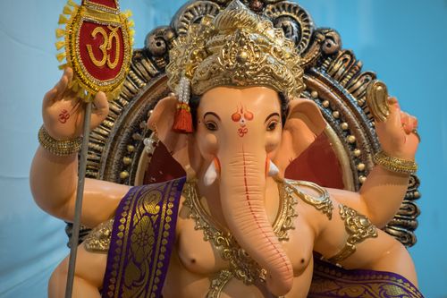 Free Close-up of a beautifully adorned Ganesha statue, highlighting cultural and artistic elements. Stock Photo