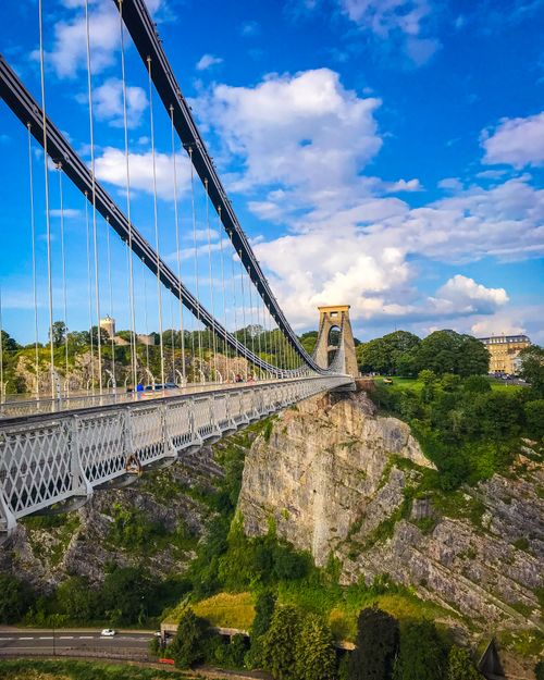 Free A stunning view of Clifton Suspension Bridge towering over the Avon Gorge in Bristol, UK. Stock Photo
