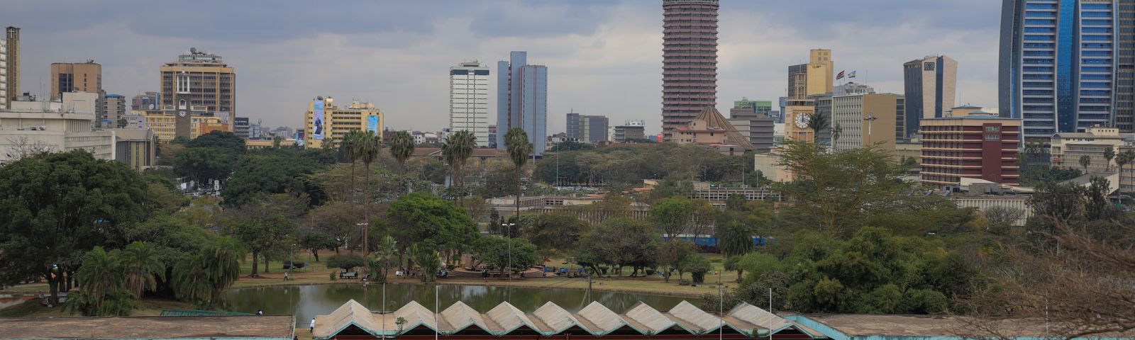 Nairobi city skyline with KICC and Uhuru Park
