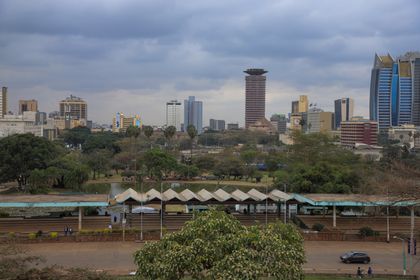 Nairobi skyline with the cylindrical KICC tower at its centre