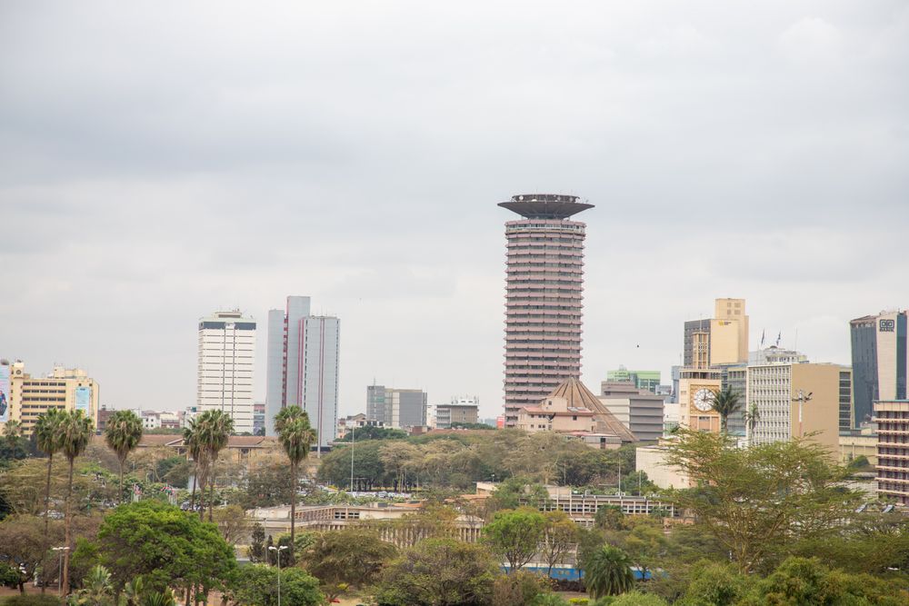 Nairobi skyline with the cylindrical KICC tower at its centre