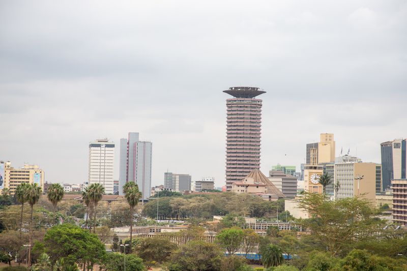 Nairobi skyline with the cylindrical KICC tower at its centre