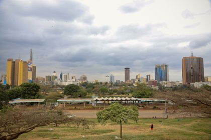 Nairobi skyline with the cylindrical KICC tower at its centre