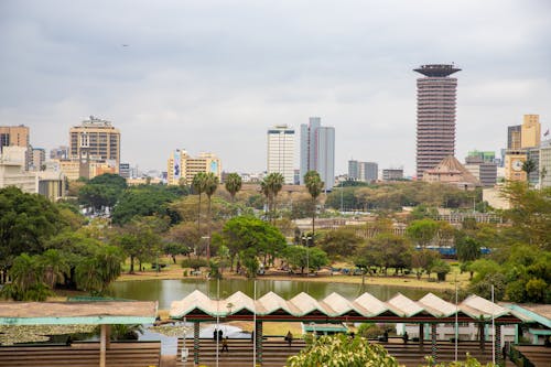 An Aerial Photography of Uhuru Park Near the City Buildings