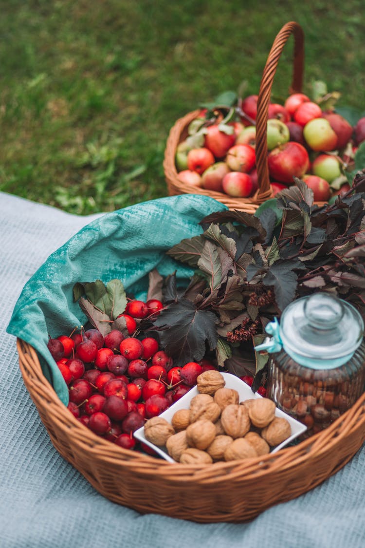 Baskets With Fruit And Leafs