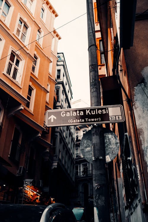Sign Leading to Galata Tower in Turkey