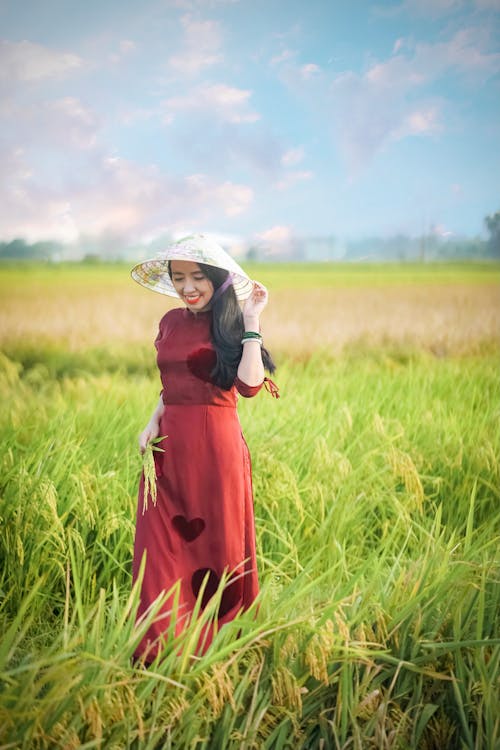 Woman in Dress on Meadow