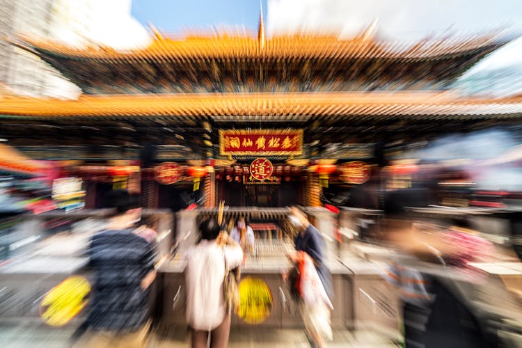 Blurry Picture Of Wong Tai Sin Temple, Hong Kong, China 