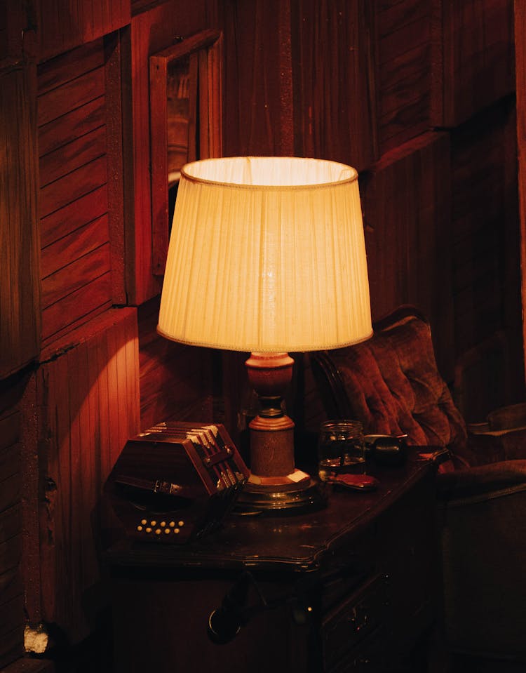 Lamp In Darkness In Room