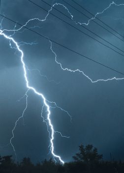 Lightning crossing night sky
