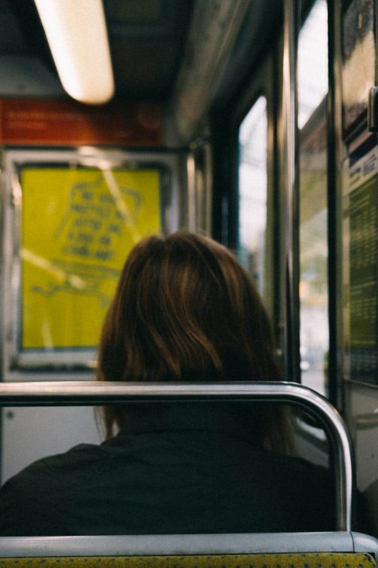 Back Of The Head Of A Woman Sitting In A Bus