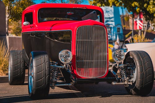 Red and Black Vintage Car